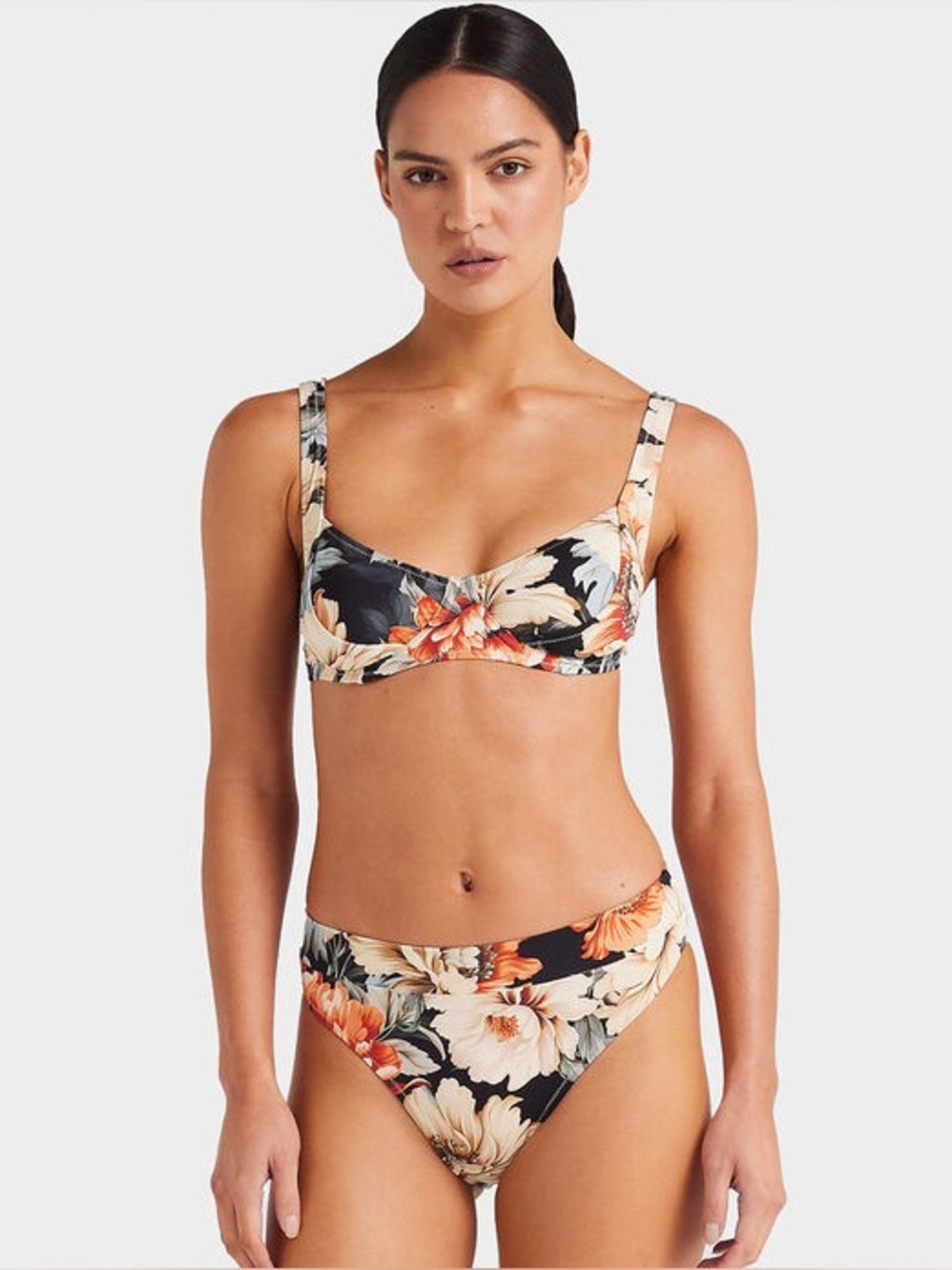 Tilly's Black Floral Underwire Bikini with Orange and Cream Blooms